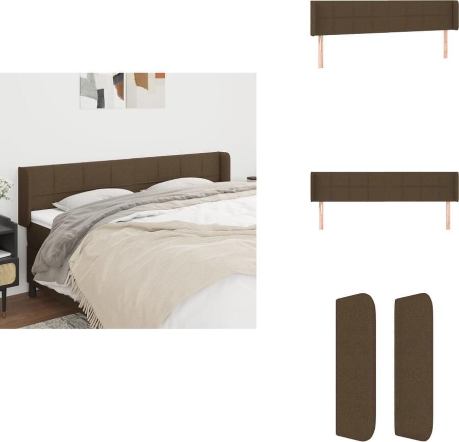 VidaXL Hoofdbord Hoofdborden Hoofdeinde Houten Hoofdbord met randen 203x16x78 88 cm stof donkerbruin - Foto 3