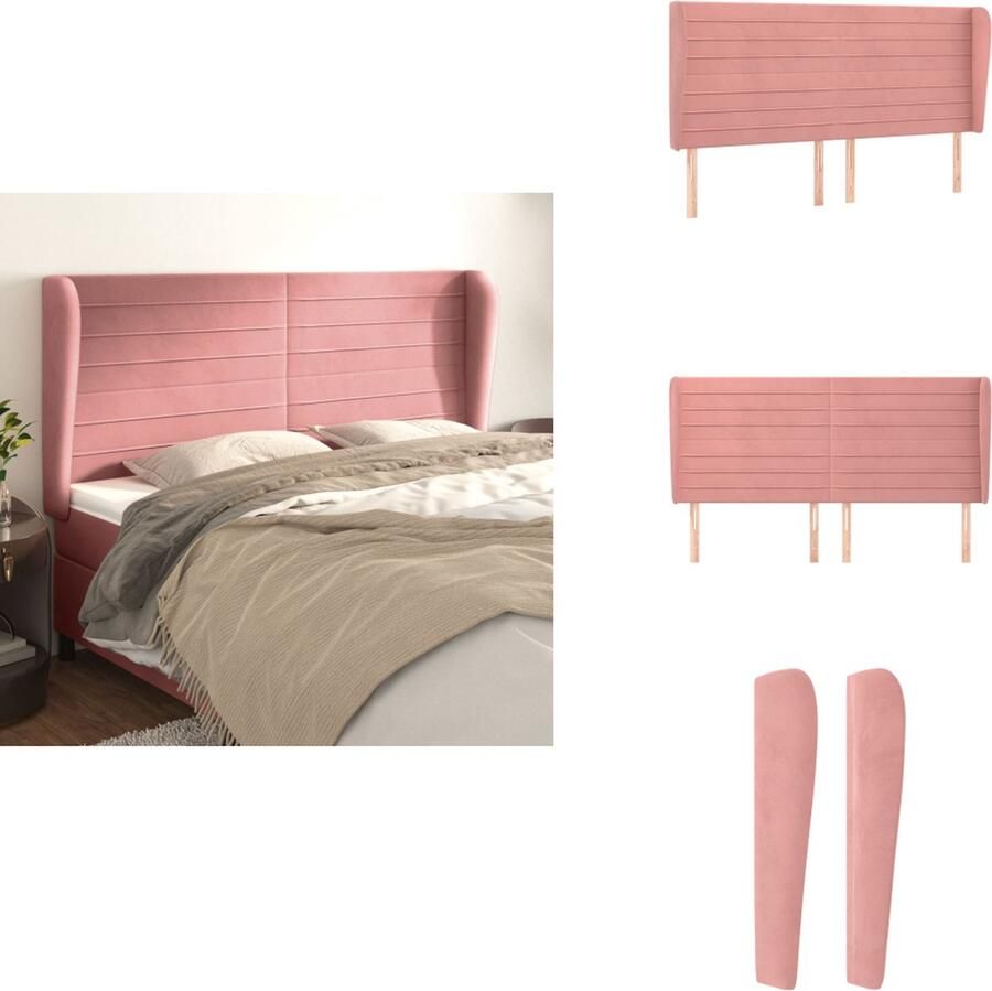 VidaXL Hoofdeind Hoofdbord Zacht Fluweel Stevige Poten Verstelbare Hoogte Comfortabele Ondersteuning Roze 203 x 23 x 118 128 cm Bedonderdeel