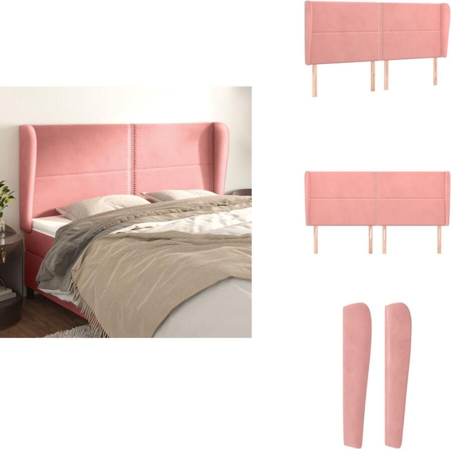 VidaXL Klassiek Hoofdbord Roze Fluweel 203 x 23 x 118 128 cm Stabiele poten Verstelbare hoogte Bedonderdeel