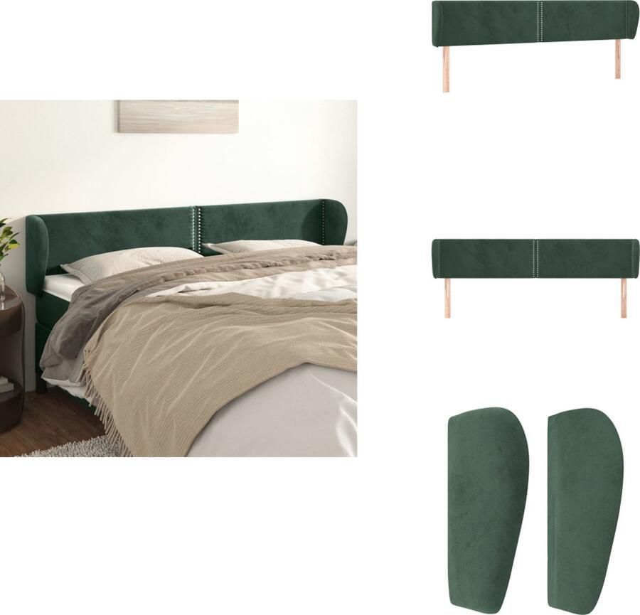 VidaXL Klassiek Hoofdbord Fluweel Stevige Poten Verstelbare Hoogte Comfortabele Ondersteuning Donkergroen 203x23x78 88cm Bedonderdeel - Foto 2