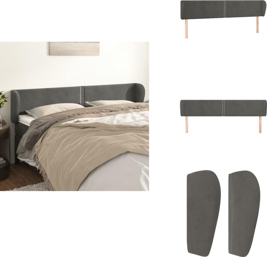 VidaXL Hoofdbord Hoofdborden Hoofdeinde Houten Hoofdbord met randen 203x23x78 88 cm fluweel donkergrijs