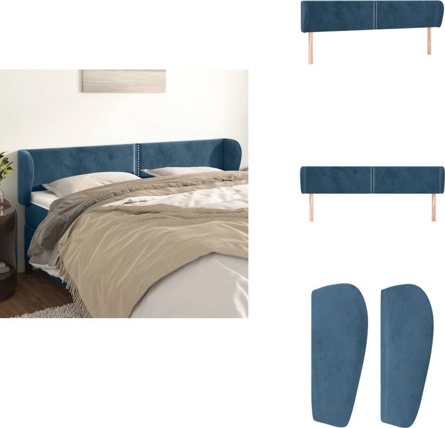 VidaXL Hoofdbord Hoofdborden Hoofdeinde Houten Hoofdbord met randen 203x23x78 88 cm fluweel donkerblauw