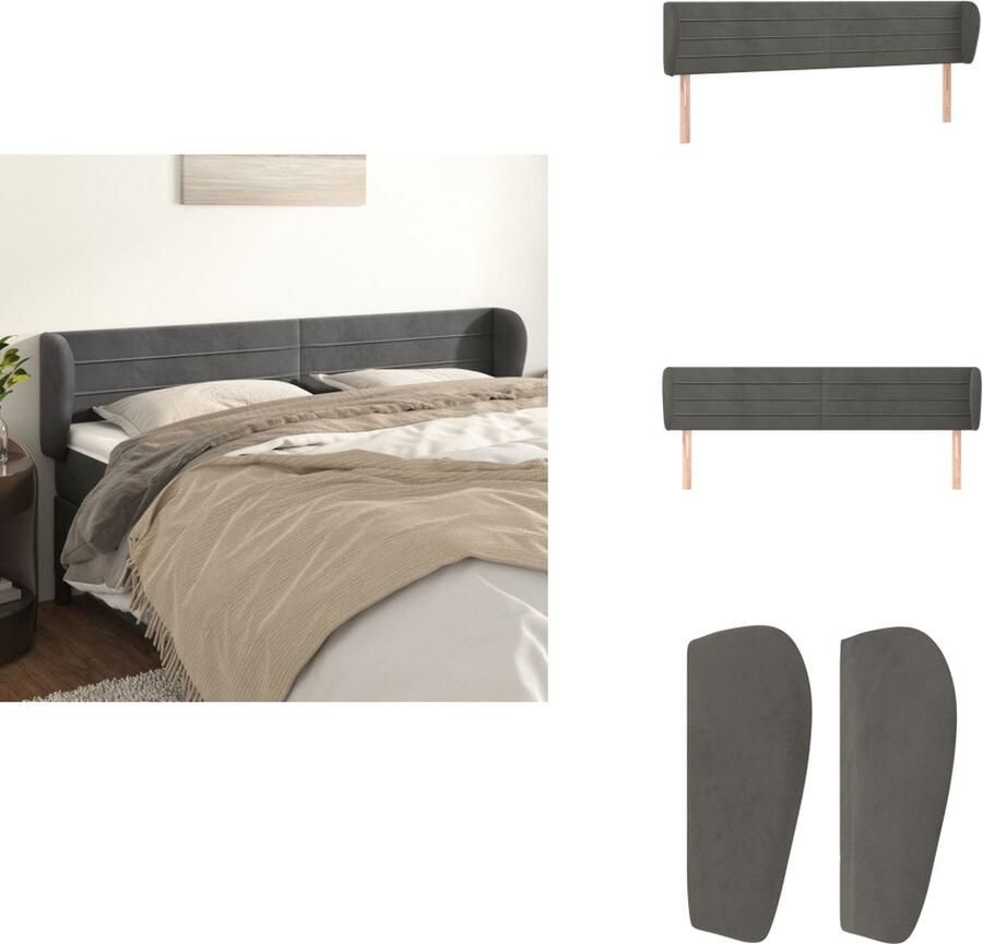 VidaXL Klassiek hoofdbord Donkergrijs 203 x 23 x 78 88 cm Fluwelen stof Verstelbare hoogte Stevige poten Bedonderdeel