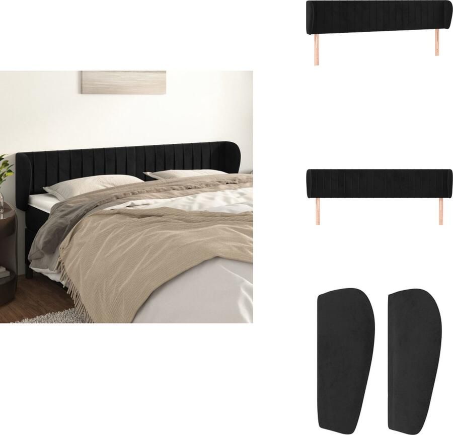 VidaXL Klassieke Hoofdbord Zacht Fluweel Stevige Stabiele Poten Verstelbare Hoogte Comfortabele Ondersteuning Elegant Ontwerp Kleur- Zwart Materiaal- Stof Hout Afmetingen- 203x23x78 88cm Bedonderdeel