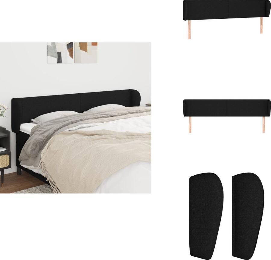 VidaXL Hoofdbord Hoofdeind en rand van hoogwaardig stof en hout Verstelbare hoogte Comfortabele ondersteuning Zwart 203 x 23 x 78 88 cm Bedonderdeel