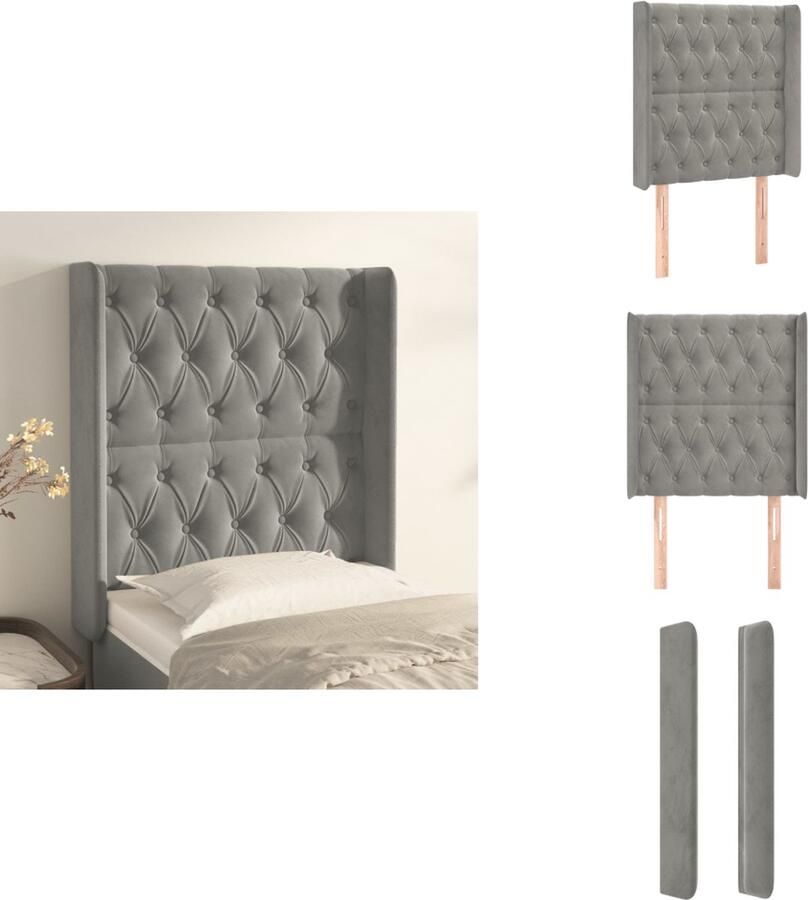 VidaXL Hoofdbord Hoofdborden Hoofdeinde Houten Hoofdbord met randen 83x16x118 128 cm fluweel lichtgrijs