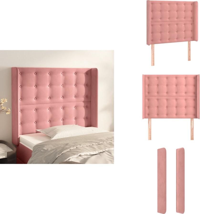 VidaXL Hoofdbord Hoofdeind Zacht fluweel Stevige poten Verstelbare hoogte Comfortabele ondersteuning Kleur- roze Materiaal- 100% polyester Afmetingen- 83x16x118 128 cm Bedonderdeel - Foto 3