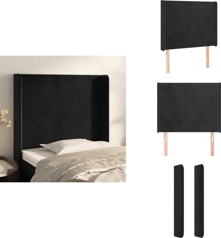 VidaXL Hoofdbord Hoofdborden Hoofdeinde Houten Hoofdbord met randen 83x16x118 128 cm fluweel zwart