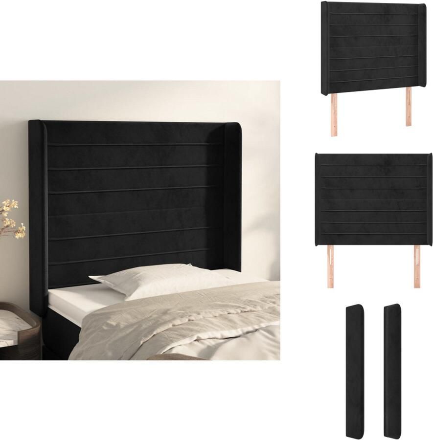 The Living Store Klassiek Hoofdbord Zwart 83x16x118 128 cm Fluweel Stevige houten poten Klassieke Hoofdbord Zwart Velvet Hoofdbord Bedhoofd Hoofsteun