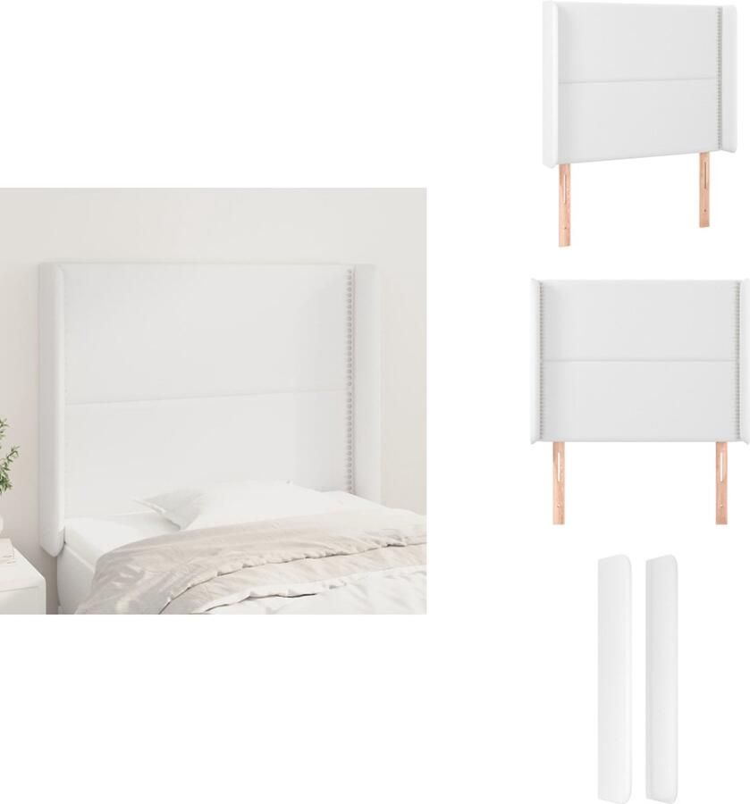 VidaXL Hoofdbord Klassiek Hoogwaardig kunstleer Verstelbare hoogte Stevige houten poten Comfortabele ondersteuning Wit 83x16x118 128 cm Bedonderdeel