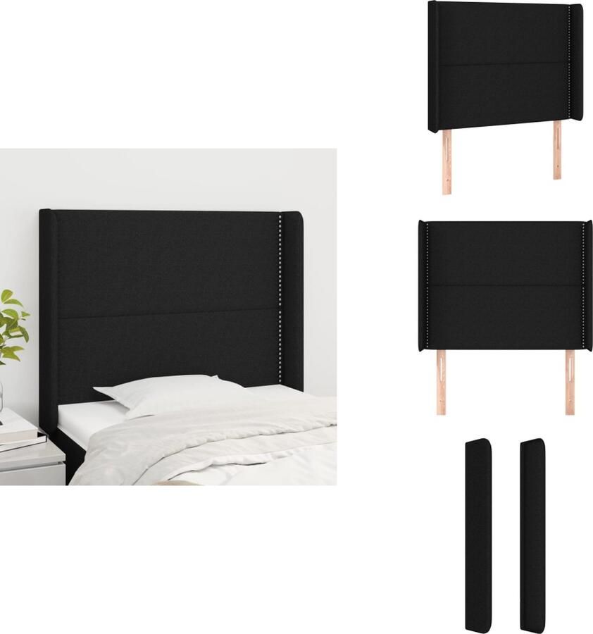 VidaXL Hoofdbord Bedombouw 83x16x118 128 cm Zwart stof hoofdbord met verstelbare hoogte en stevige houten poten Bedonderdeel