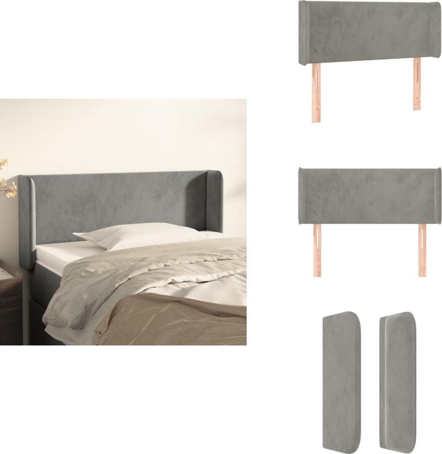 VidaXL Klassiek Hoofdbord Fluweel Stevige Poten Verstelbare Hoogte Comfortabele Ondersteuning Lichtgrijs 83 x 16 x 78 88 cm Bedonderdeel