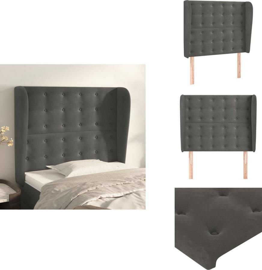 VidaXL Hoofdbord Hoofdborden Hoofdeinde Houten Hoofdbord met randen 83x23x118 128 cm fluweel donkergrijs