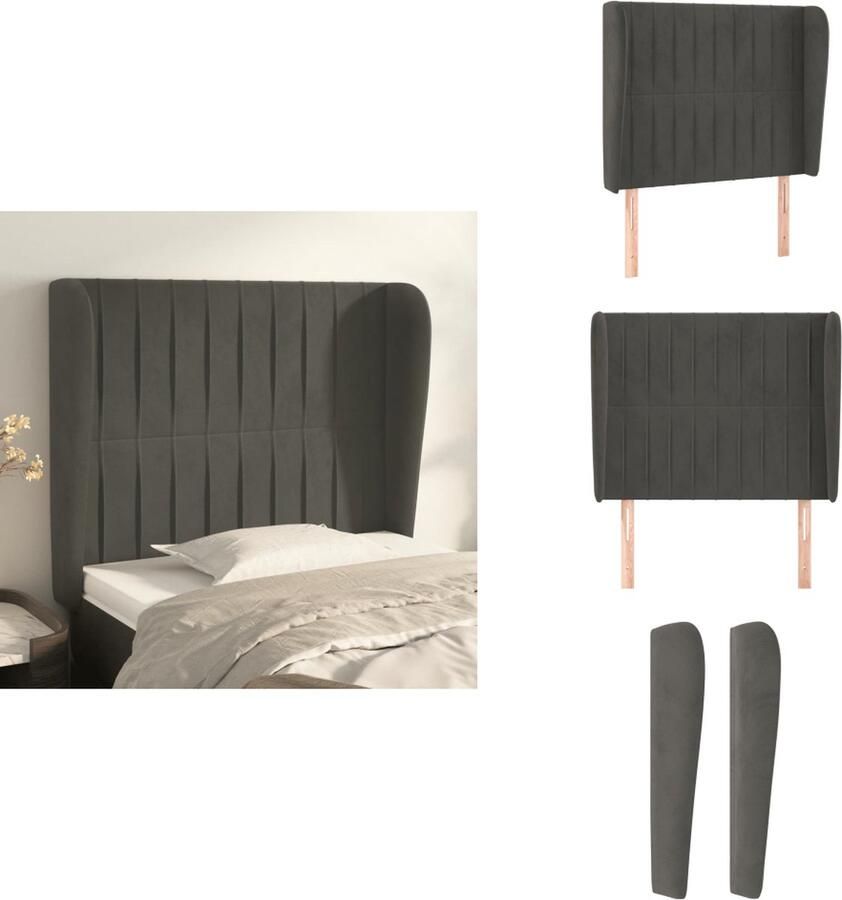 VidaXL Hoofdbord Hoofdborden Hoofdeinde Houten Hoofdbord met randen 83x23x118 128 cm fluweel donkergrijs