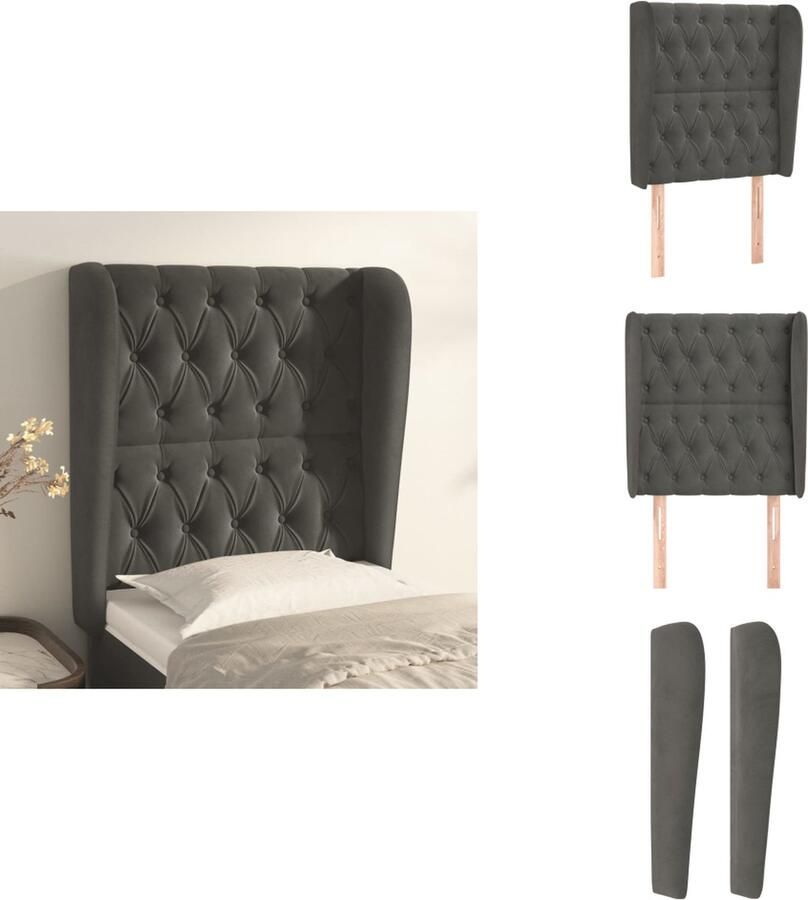 VidaXL Hoofdbord Hoofdborden Hoofdeinde Houten Hoofdbord met randen 83x23x118 128 cm fluweel donkergrijs