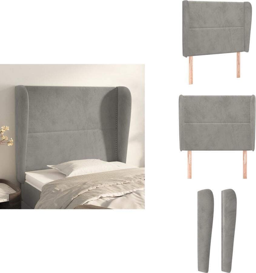 VidaXL Hoofdbord Trendy Ontwerp Fluwelen Stof Stevige Houten Poten Verstelbare Hoogte Comfortabele Ondersteuning Lichtgrijs 93x23x118 128 cm Bedonderdeel