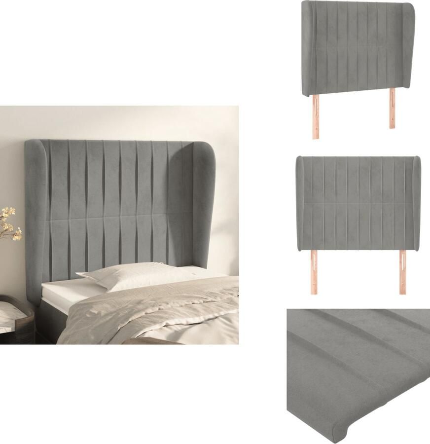 VidaXL Hoofdbord Hoofdborden Hoofdeinde Houten Hoofdbord met randen 83x23x118 128 cm fluweel lichtgrijs - Foto 2