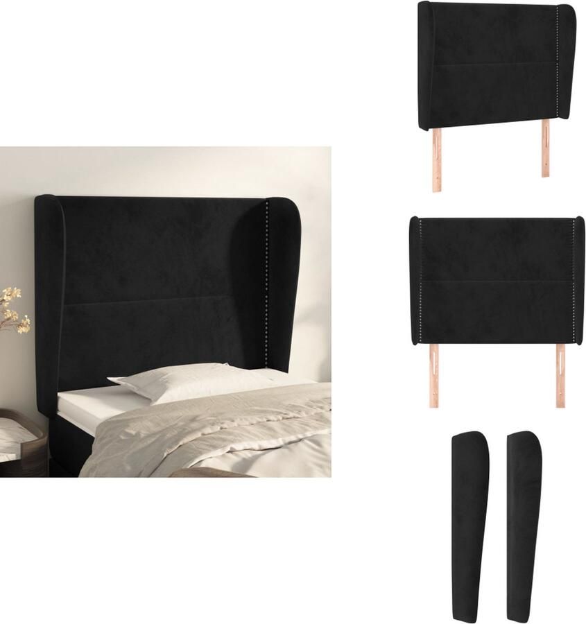 VidaXL Hoofdbord Zacht Fluweel Verstelbare Hoogte Stevige Poten Comfortabele Ondersteuning Zwart 103 x 23 x 118 128 cm Bedonderdeel - Foto 1