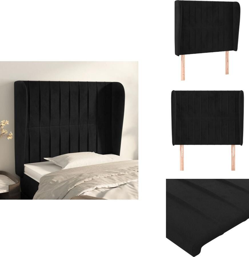 VidaXL Hoofdbord Hoofdborden Hoofdeinde Houten Hoofdbord met randen 83x23x118 128 cm fluweel zwart
