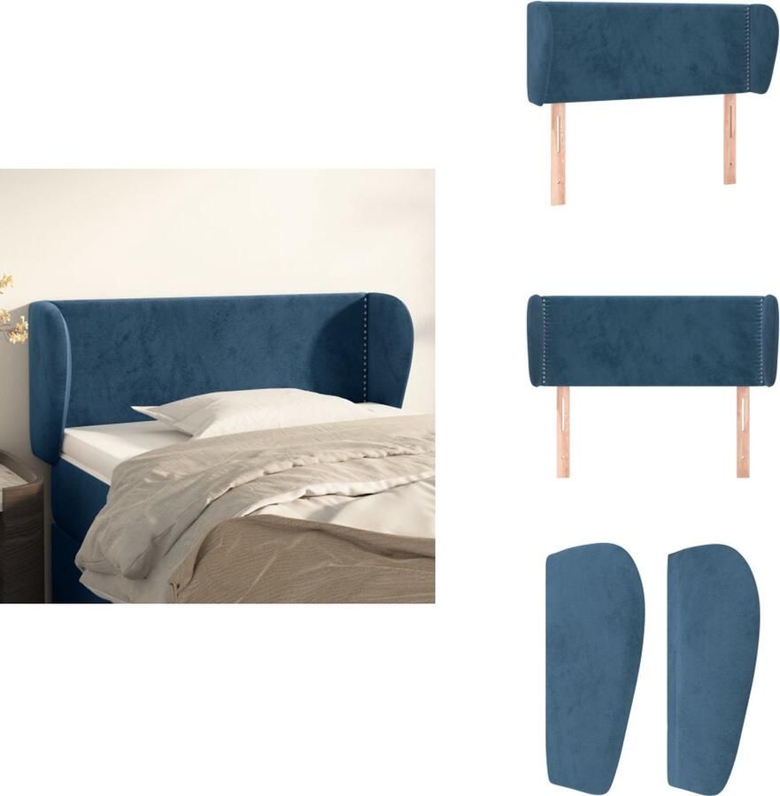 VidaXL Hoofdbord Classic Bedombouw Fluwelen Stof Verstelbare Hoogte Stevige Poten Comfortabele Ondersteuning Klinknagel Detail Donkerblauw 83x23x78 88 cm Bedonderdeel
