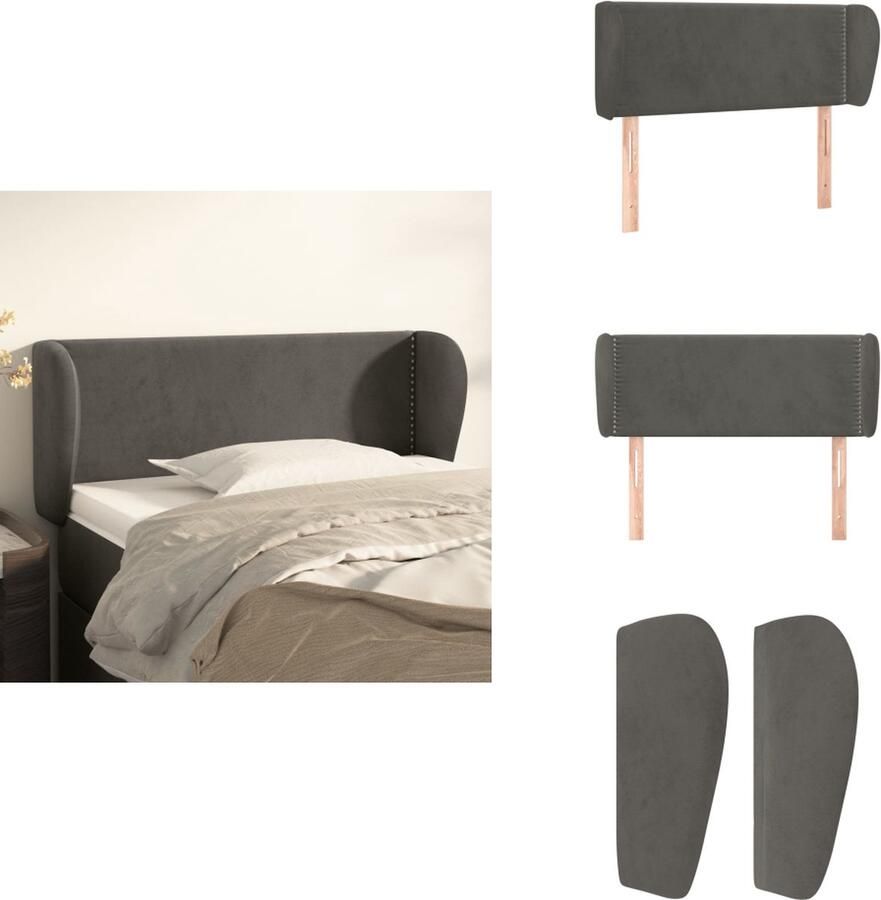 VidaXL Klassiek Hoofdbord Fluweel Stevige Poten Verstelbare Hoogte Comfortabele Ondersteuning Donkergrijs 93 x 23 x 78 88 cm Bedonderdeel