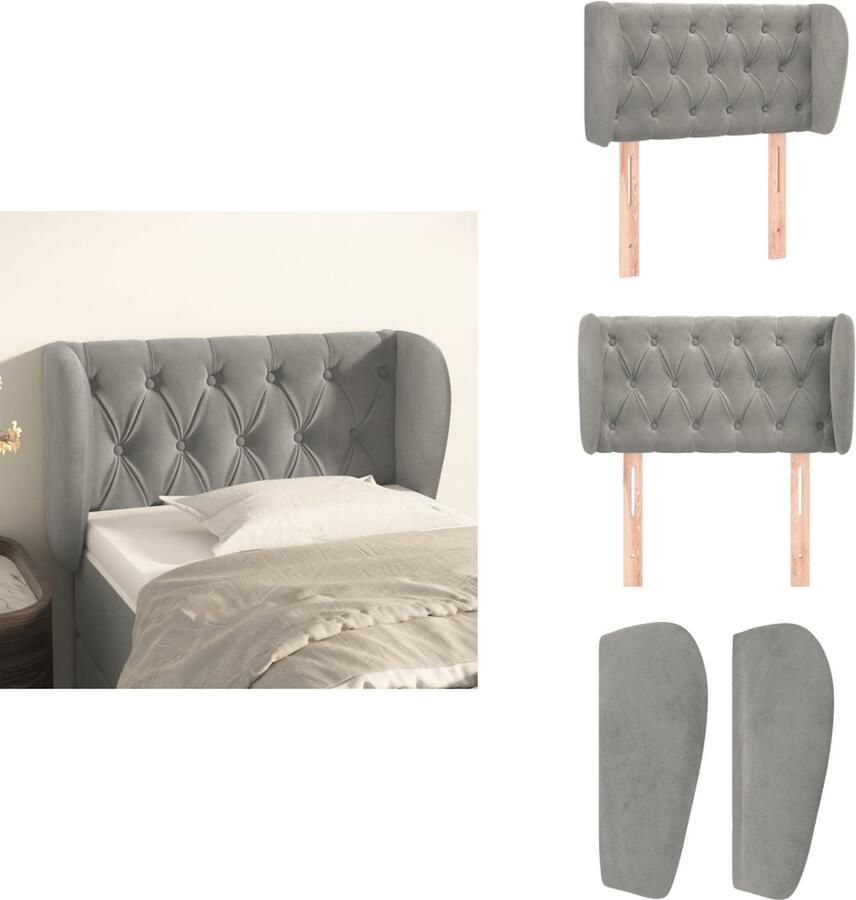 The Living Store Hoofdbord met randen 83x23x78 88 cm fluweel lichtgrijs Hoofd Bord Hoofdbord Velvet Hoofdbord Grijs Hoofdbord Beddecoratie - Foto 2