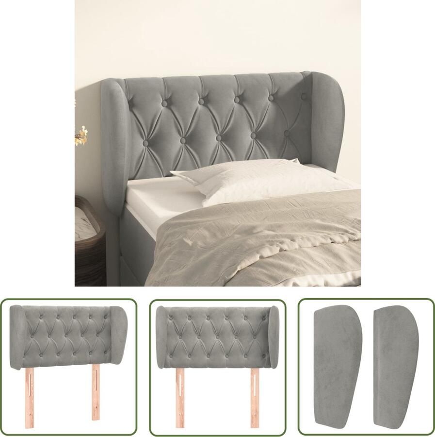 The Living Store Hoofdbord met randen 83x23x78 88 cm fluweel lichtgrijs Hoofd Bord Hoofdbord Velvet Hoofdbord Grijs Hoofdbord Beddecoratie