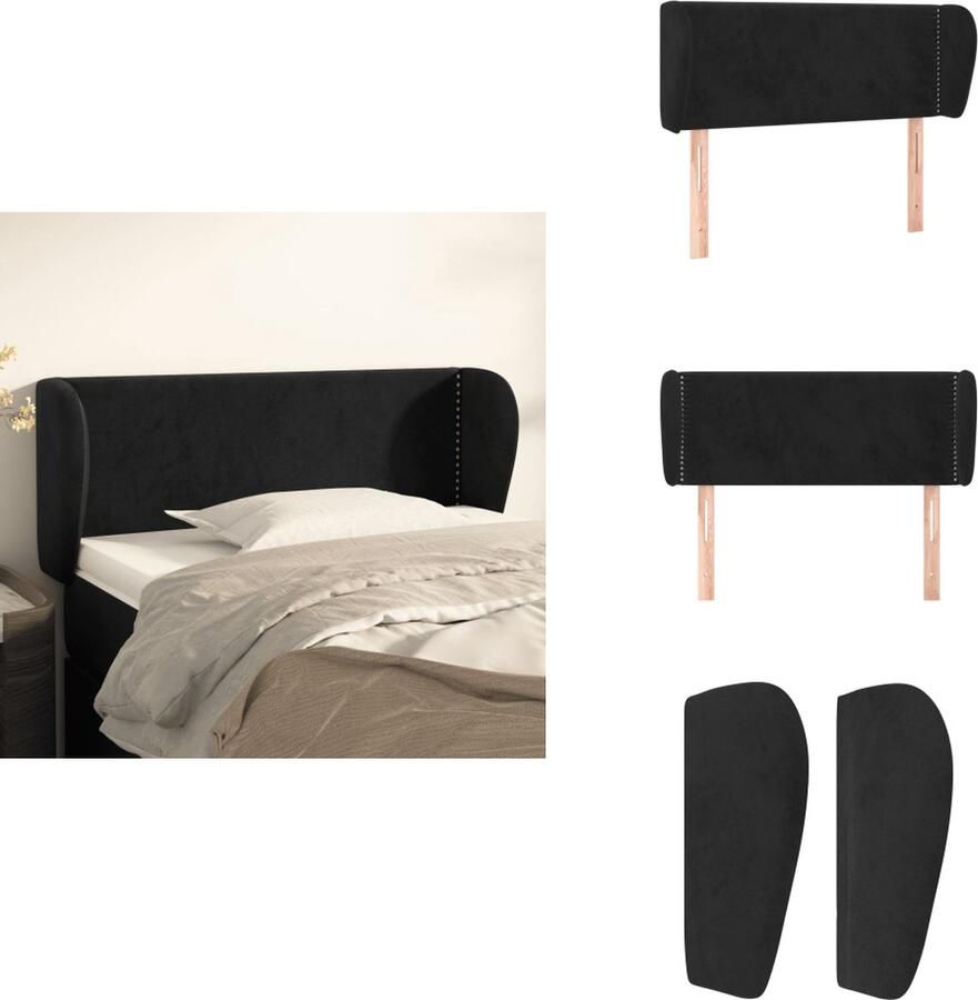 VidaXL Hoofdbord Classic Hoofdeind met Zacht Fluweel Stabiele Houten Poten Verstelbare Hoogte Comfortabele Ondersteuning Zwart 83x23x78 88cm Bedonderdeel