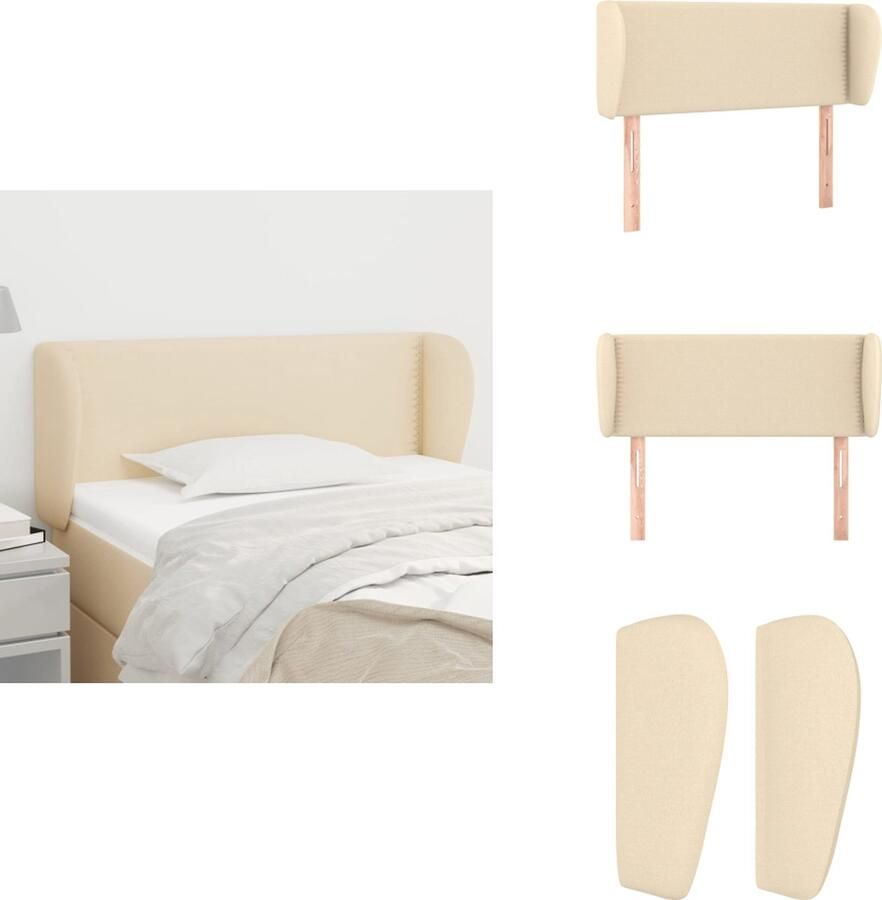 VidaXL Hoofdbord Bedombouw 83x23x78 88 cm Crème stof verstelbare hoogte stevige houten poten Bedonderdeel