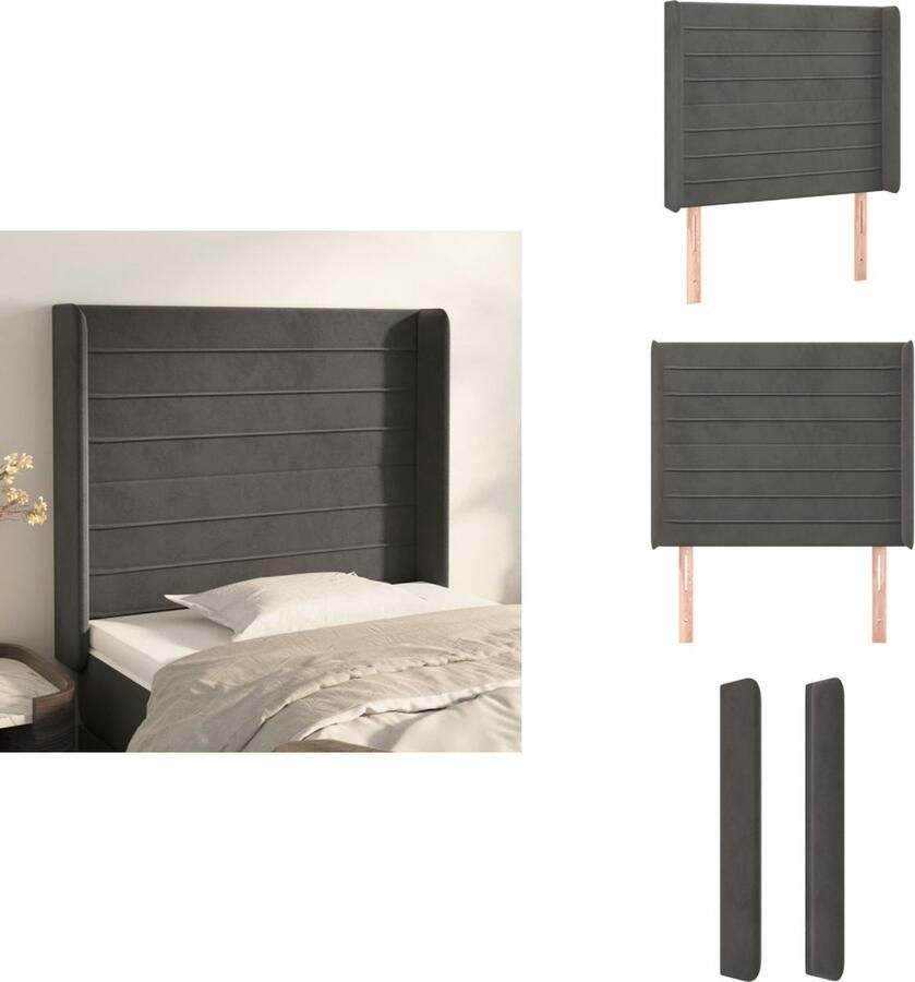 VidaXL Hoofdbord Zacht Fluweel Donkergrijs 93x16x118 128cm Stabiele poten Verstelbare hoogte Comfortabele ondersteuning Bedonderdeel