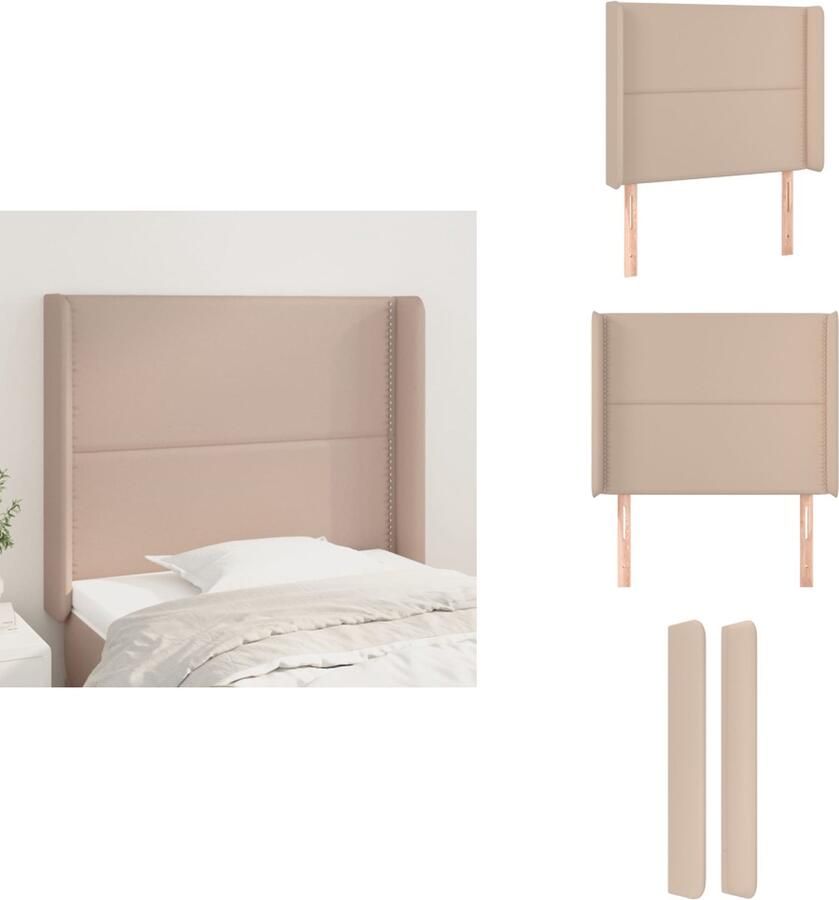 VidaXL Hoofdbord Hoofdborden Hoofdeinde Houten Hoofdbord met randen 93x16x118 128 cm kunstleer cappuccinokleur