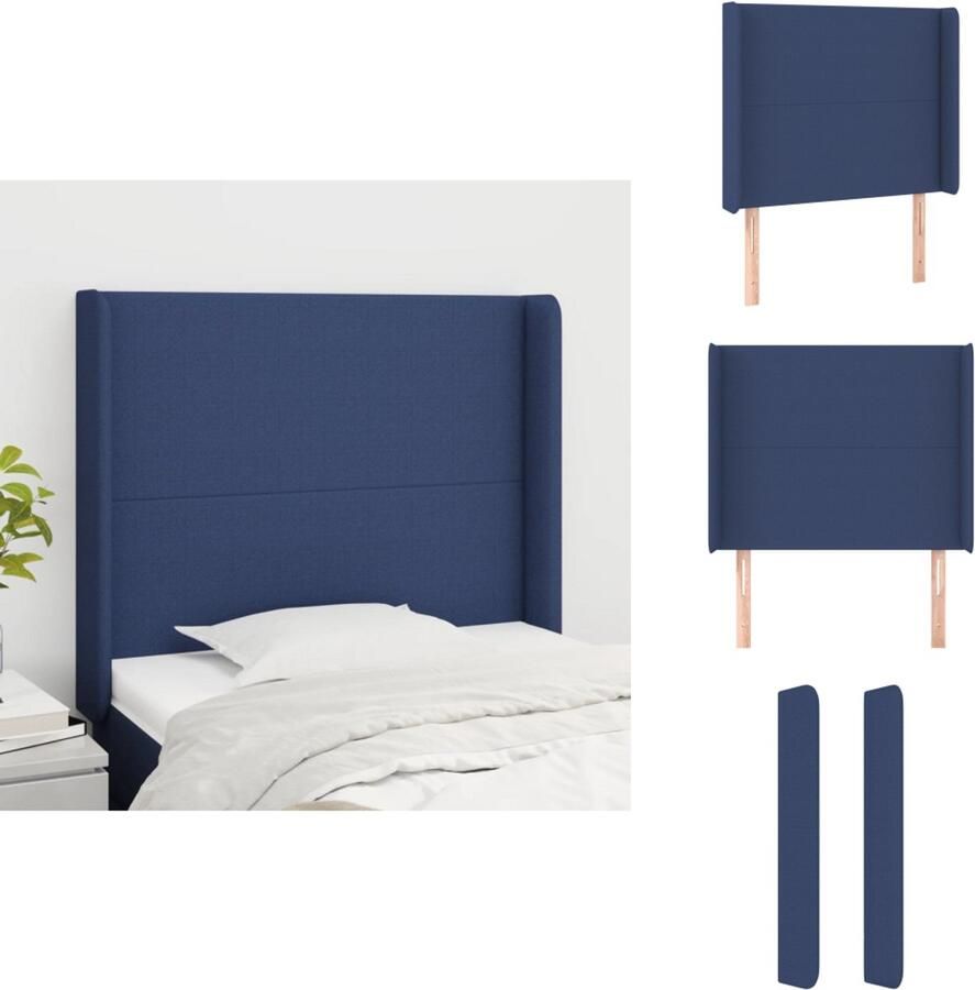 VidaXL Hoofdbord Hoofdborden Hoofdeinde Houten Hoofdbord met randen 93x16x118 128 cm stof blauw