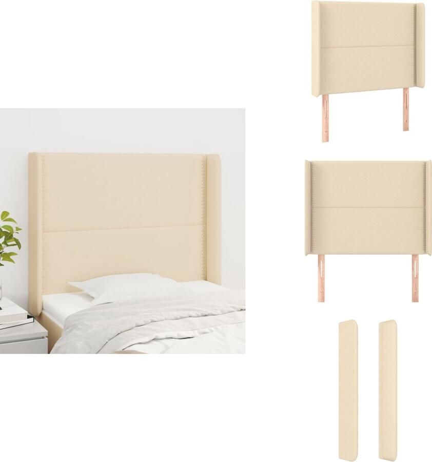 VidaXL Hoofdbord Hoofdborden Hoofdeinde Houten Hoofdbord met randen 93x16x118 128 cm stof crèmekleurig - Foto 3