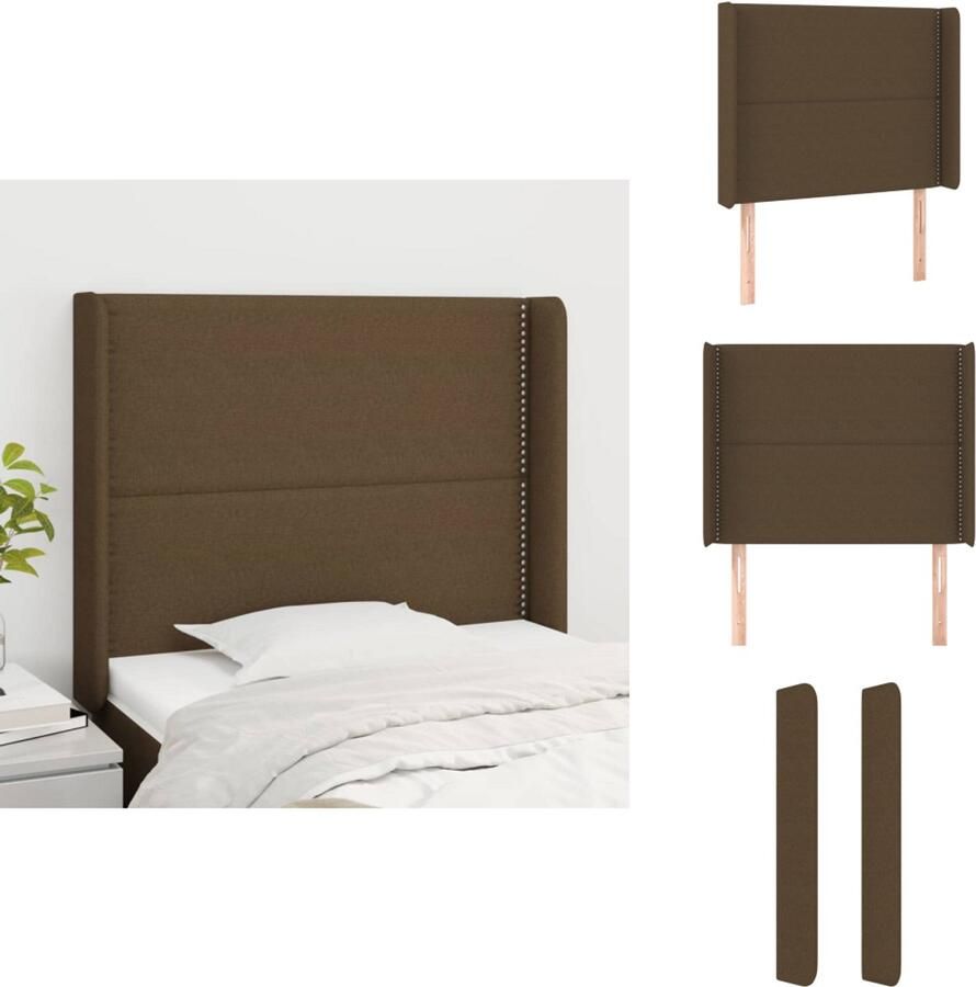 VidaXL Hoofdbord Hoofdborden Hoofdeinde Houten Hoofdbord met randen 93x16x118 128 cm stof donkerbruin