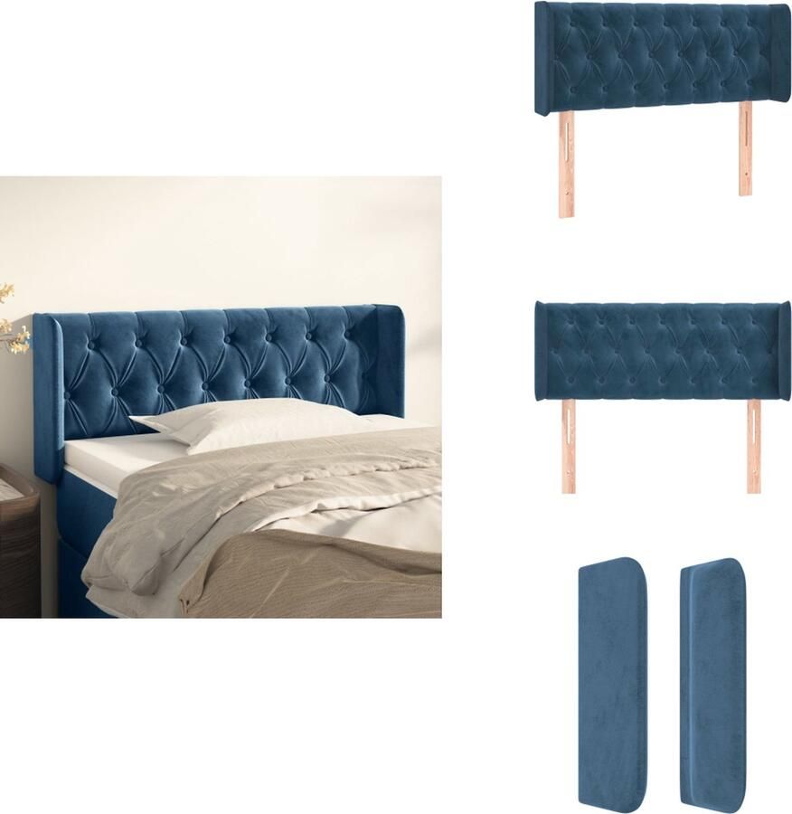 VidaXL Hoofdbord klassiek ontwerp Fluwelen stof Stevige poten Verstelbare hoogte Comfortabele ondersteuning Kleur- donkerblauw Afmetingen- 93 x 16 x 78 88 cm Bedonderdeel