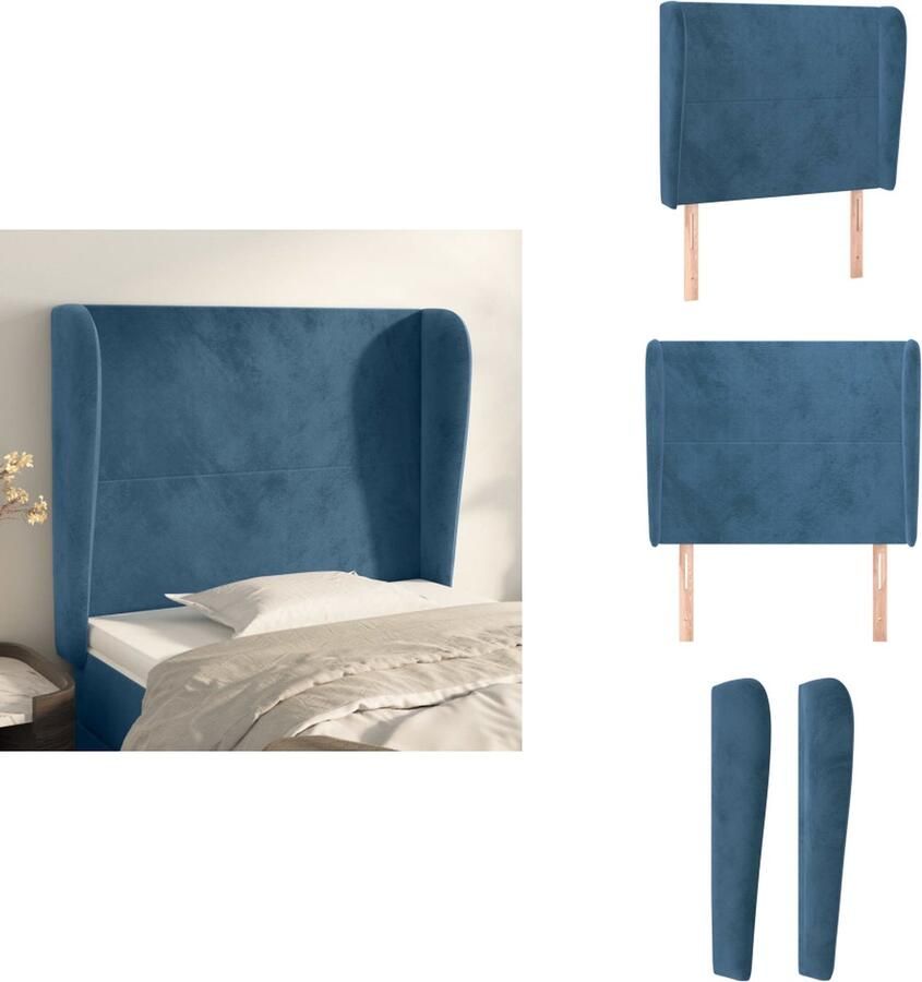 VidaXL Hoofdbord Hoofdborden Hoofdeinde Houten Hoofdbord met randen 93x23x118 128 cm fluweel donkerblauw