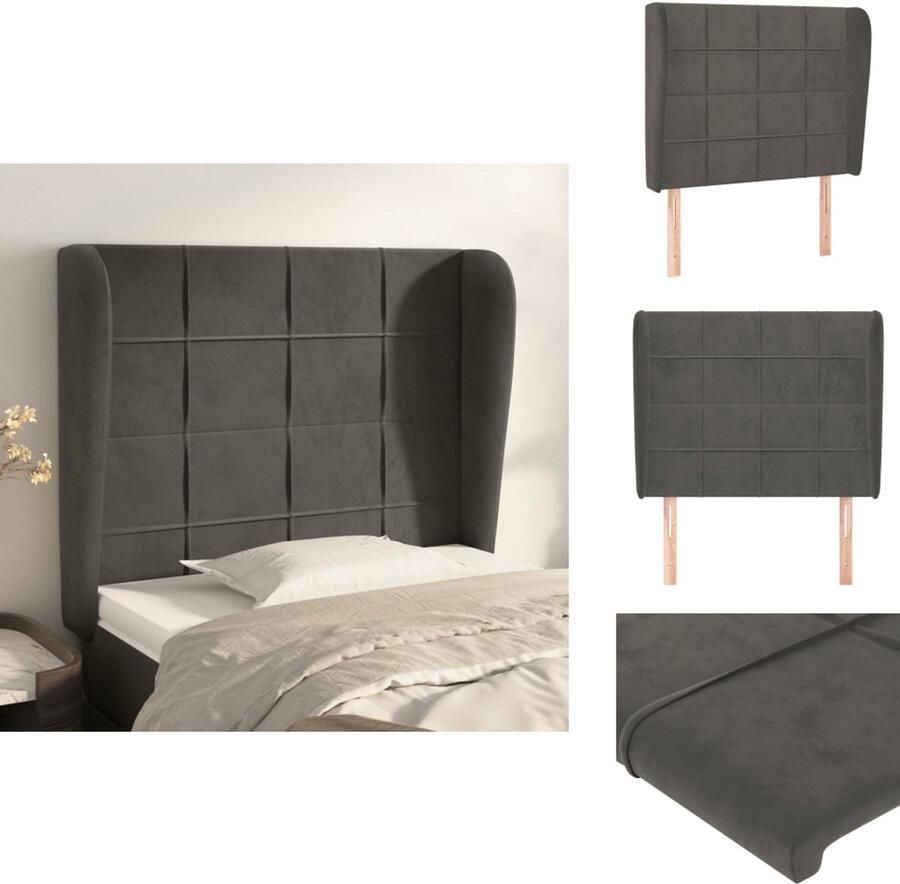 VidaXL Hoofdbord Hoofdborden Hoofdeinde Houten Hoofdbord met randen 93x23x118 128 cm fluweel donkergrijs