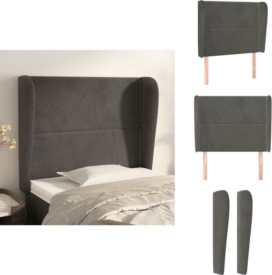 VidaXL Hoofdbord Hoofdborden Hoofdeinde Houten Hoofdbord met randen 83x23x118 128 cm fluweel donkergrijs