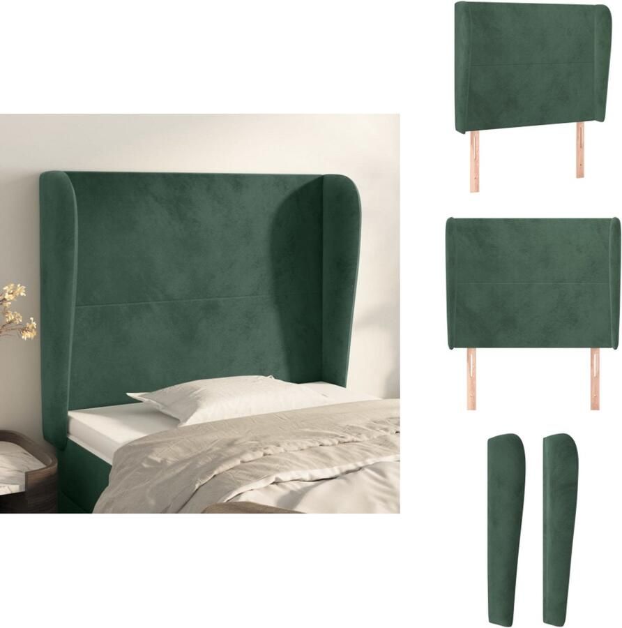 VidaXL Hoofdbord Hoofdborden Hoofdeinde Houten Hoofdbord met randen 93x23x118 128 cm fluweel donkergroen