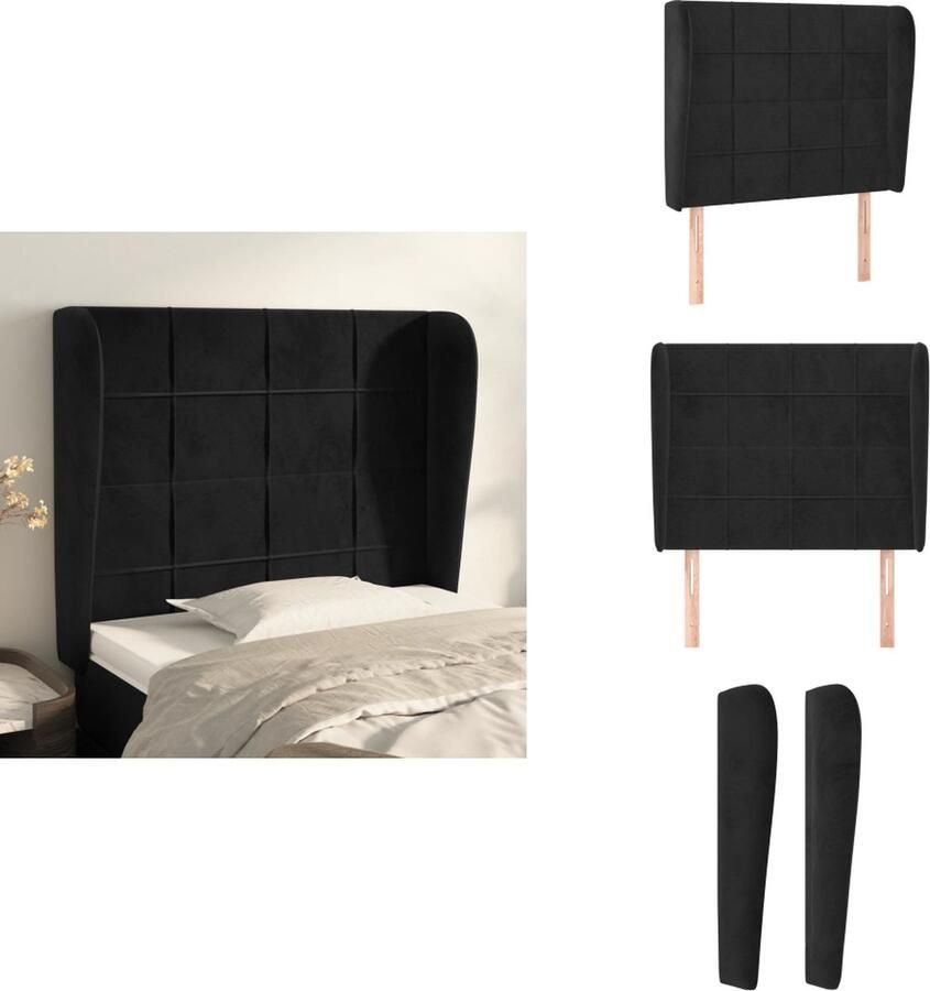 VidaXL Hoofdbord Hoofdborden Hoofdeinde Houten Hoofdbord met randen 93x23x118 128 cm fluweel zwart