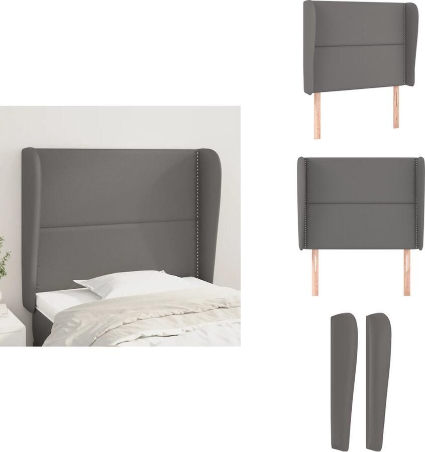 VidaXL Hoofdbord 93 x 23 x 118 128 cm Grijs Kunstleer Houten poten Verstelbare hoogte Comfortabele ondersteuning Bedonderdeel