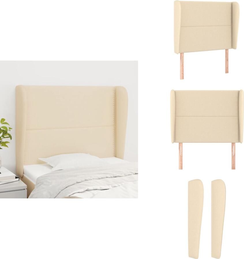 VidaXL Hoofdbord Hoofdborden Hoofdeinde Houten Hoofdbord met randen 103x23x118 128 cm stof crèmekleurig - Foto 2