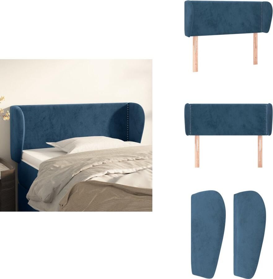 VidaXL Hoofdbord Hoofdborden Hoofdeinde Houten Hoofdbord met randen 93x23x78 88 cm fluweel donkerblauw