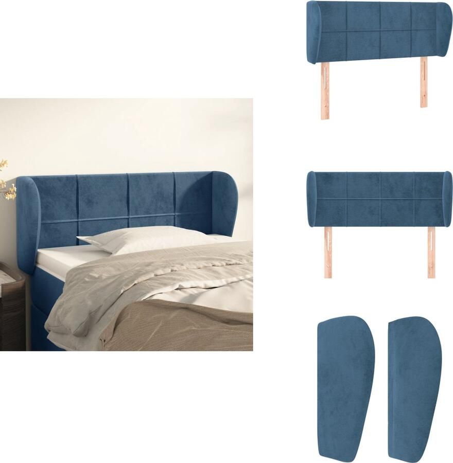 VidaXL Hoofdbord Hoofdborden Hoofdeinde Houten Hoofdbord met randen 93x23x78 88 cm fluweel donkerblauw
