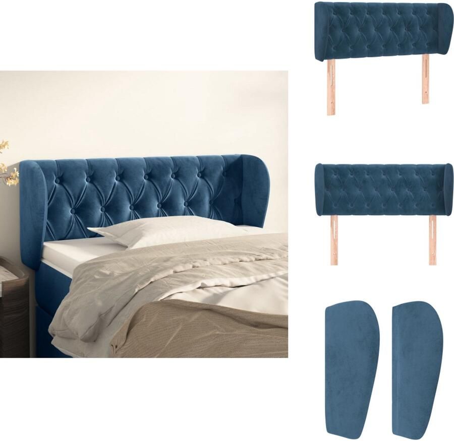 VidaXL Hoofdbord Hoofdborden Hoofdeinde Houten Hoofdbord met randen 93x23x78 88 cm fluweel donkerblauw