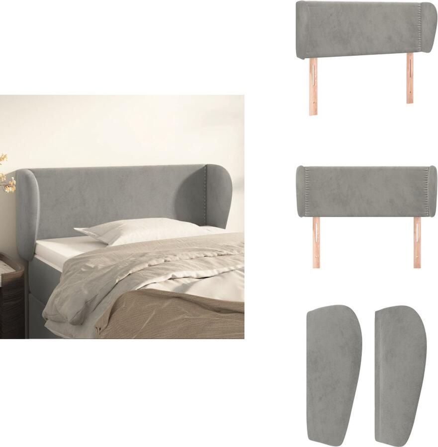 VidaXL Hoofdbord Hoofdborden Hoofdeinde Houten Hoofdbord met randen 93x23x78 88 cm fluweel lichtgrijs