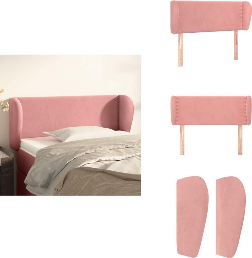 VidaXL Hoofdbord Hoofdborden Hoofdeinde Houten Hoofdbord met randen 93x23x78 88 cm fluweel roze