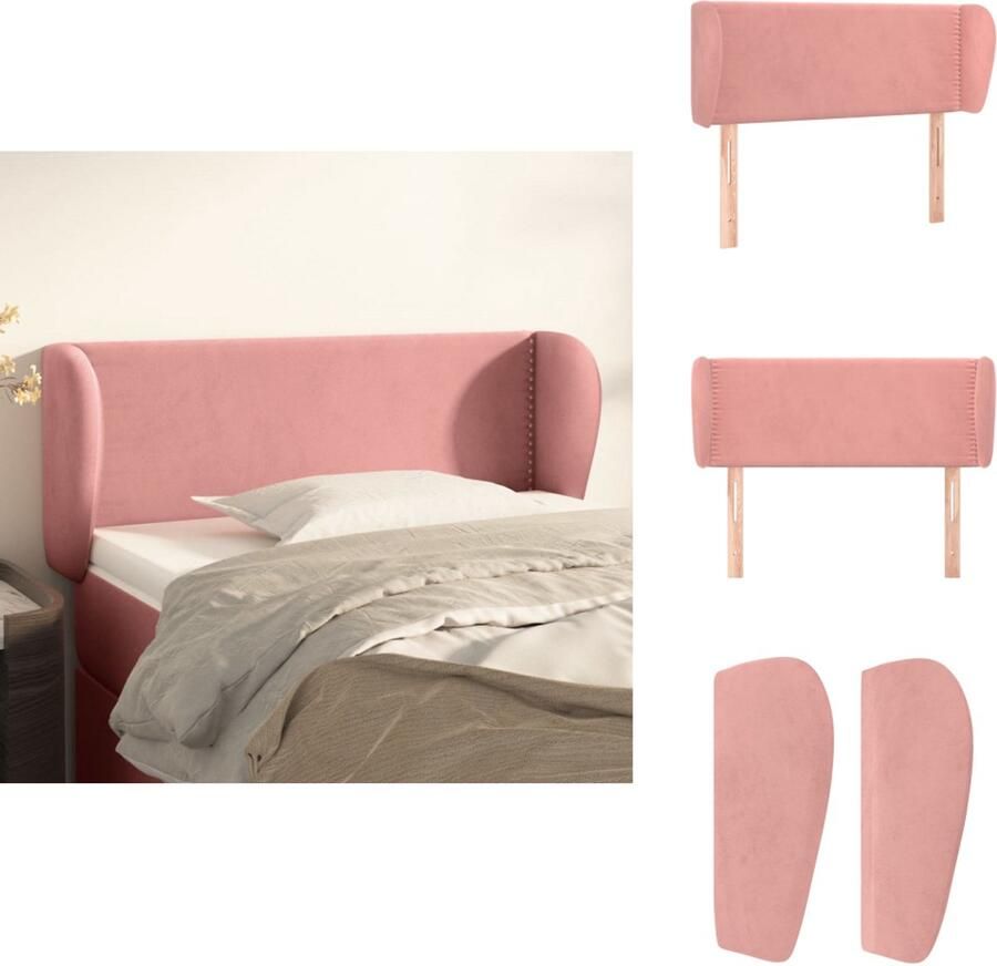 VidaXL Hoofdbord Hoofdborden Hoofdeinde Houten Hoofdbord met randen 93x23x78 88 cm fluweel roze - Foto 2