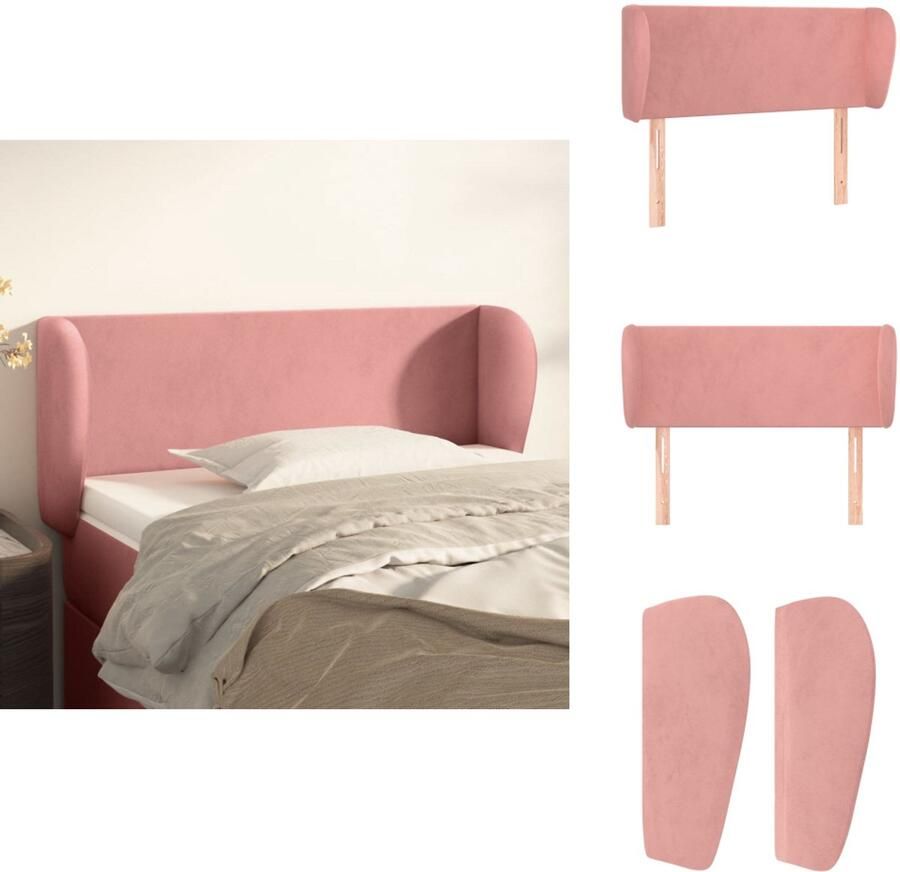 VidaXL Hoofdbord Hoofdborden Hoofdeinde Houten Hoofdbord met randen 93x23x78 88 cm fluweel roze - Foto 2