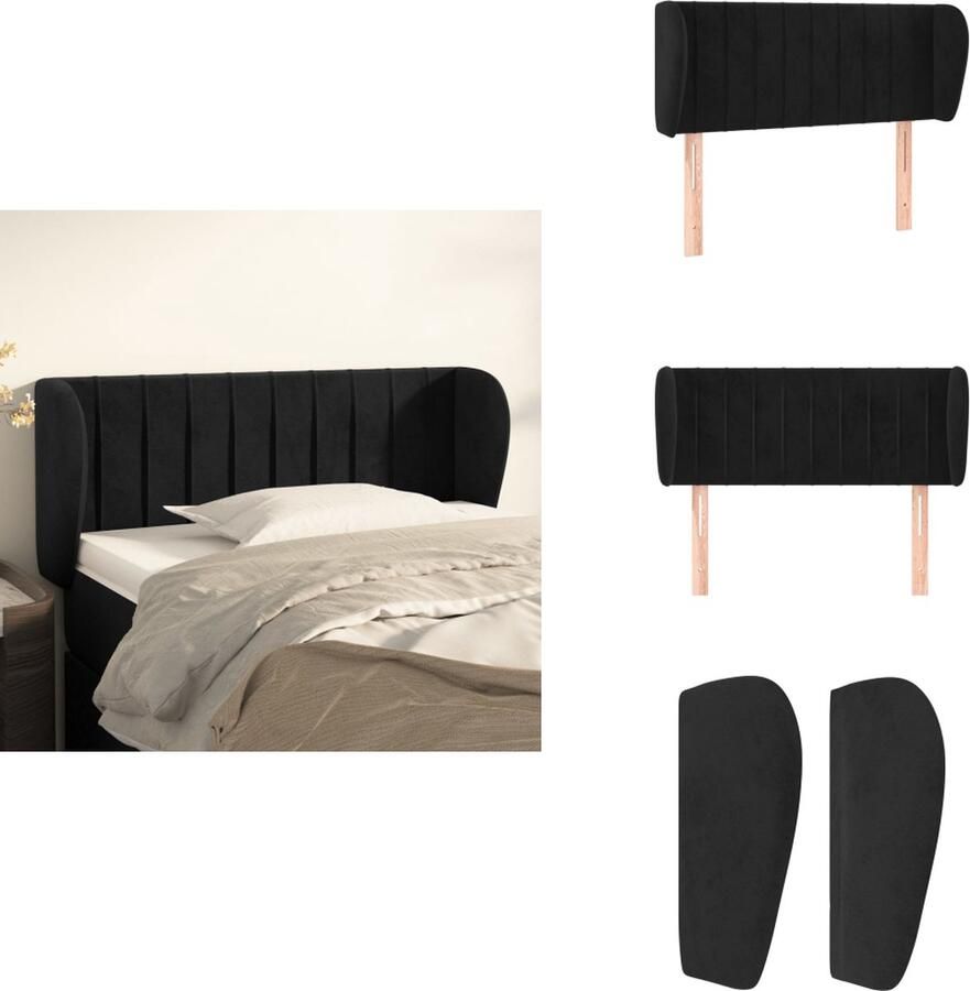 VidaXL Klassiek Hoofdbord Zacht Fluweel Stevige Stabiele Poten Verstelbare Hoogte Comfortabele Ondersteuning Zwart 93x23x78 88cm Bedonderdeel - Foto 2